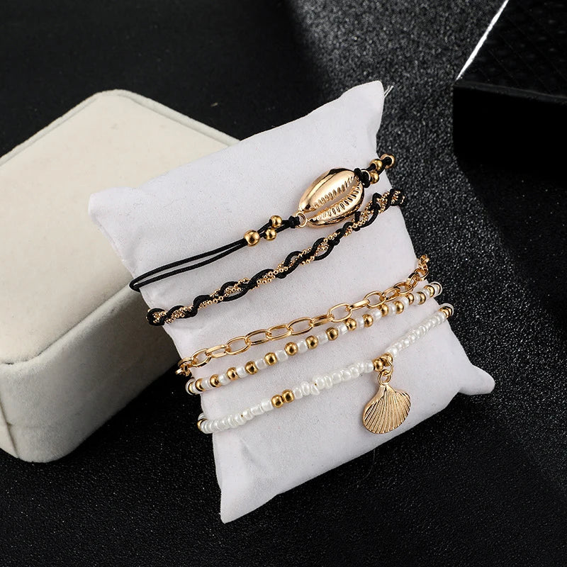 1/5pc/set Bohemia Shell Chain Anklet Sets For Women Sequins Ankle Bracelet On Leg Foot Trendy Summer Beach Jewelry Gift