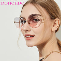 DOHOHDO Retro Metal Cat Eye Sunglasses Women 2024 Rimless Gradient Sun Glasses For Men Trendy Light Diamond Eyewear Shades UV400