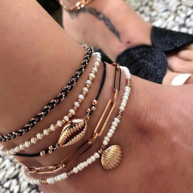 1/5pc/set Bohemia Shell Chain Anklet Sets For Women Sequins Ankle Bracelet On Leg Foot Trendy Summer Beach Jewelry Gift
