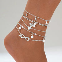 5Pcs Bohemian Pineapple Pearl Anklet for Women Fashion Simple Temperament Ladies Infinite Ankle Bracelets Jewelry Star Anklets