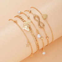 5Pcs Bohemian Pineapple Pearl Anklet for Women Fashion Simple Temperament Ladies Infinite Ankle Bracelets Jewelry Star Anklets