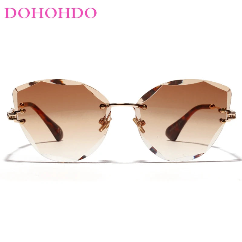 DOHOHDO Retro Metal Cat Eye Sunglasses Women 2024 Rimless Gradient Sun Glasses For Men Trendy Light Diamond Eyewear Shades UV400