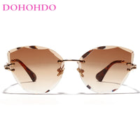 DOHOHDO Retro Metal Cat Eye Sunglasses Women 2024 Rimless Gradient Sun Glasses For Men Trendy Light Diamond Eyewear Shades UV400