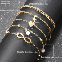 5Pcs Bohemian Pineapple Pearl Anklet for Women Fashion Simple Temperament Ladies Infinite Ankle Bracelets Jewelry Star Anklets