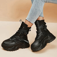 White Chunky Platform Motorcycle Boots Women Buckle Lace Up Thick Bottom Ankle Boots Woman 2023 Autumn Fashion Vulcanized Shoes