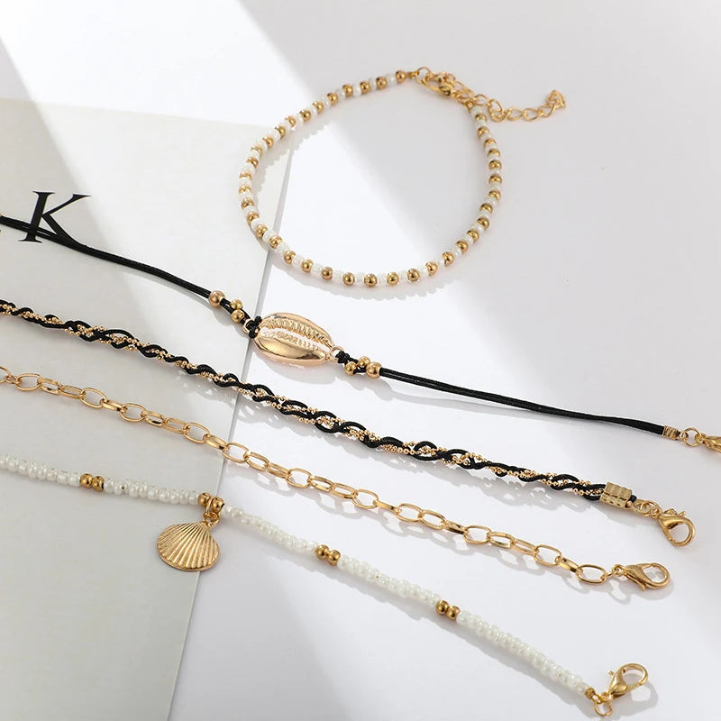 1/5pc/set Bohemia Shell Chain Anklet Sets For Women Sequins Ankle Bracelet On Leg Foot Trendy Summer Beach Jewelry Gift