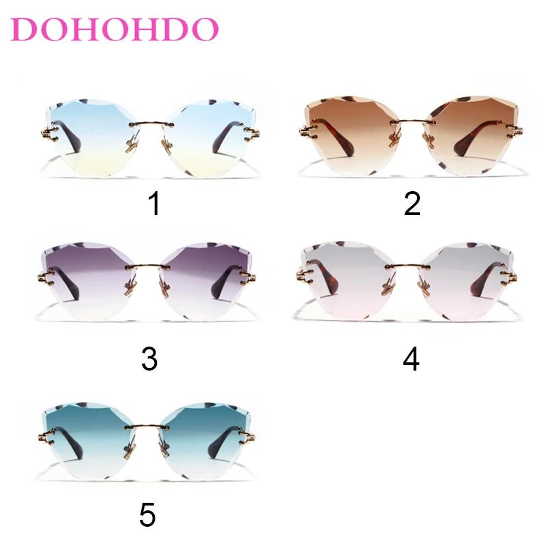 DOHOHDO Retro Metal Cat Eye Sunglasses Women 2024 Rimless Gradient Sun Glasses For Men Trendy Light Diamond Eyewear Shades UV400