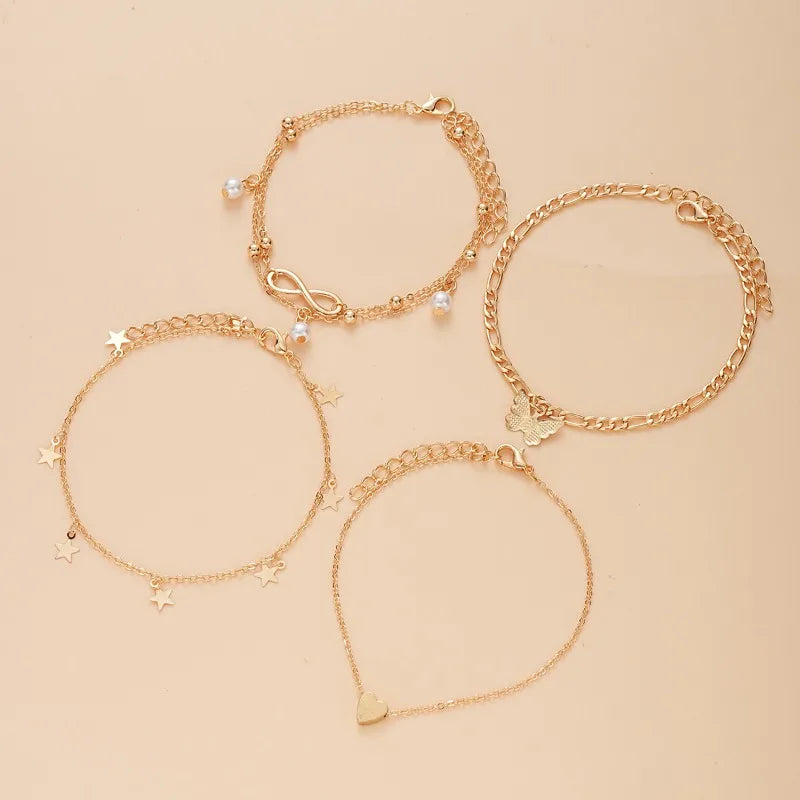 5Pcs Bohemian Pineapple Pearl Anklet for Women Fashion Simple Temperament Ladies Infinite Ankle Bracelets Jewelry Star Anklets