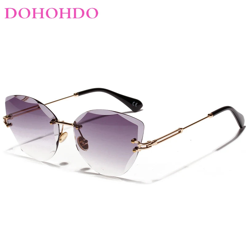 DOHOHDO Retro Metal Cat Eye Sunglasses Women 2024 Rimless Gradient Sun Glasses For Men Trendy Light Diamond Eyewear Shades UV400