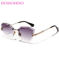 DOHOHDO Retro Metal Cat Eye Sunglasses Women 2024 Rimless Gradient Sun Glasses For Men Trendy Light Diamond Eyewear Shades UV400